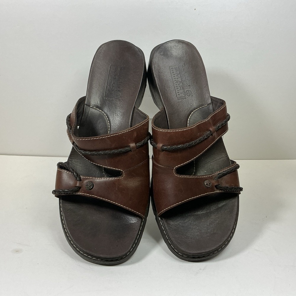 Timberland Women's Smart Comfort Sandals Sz 10M Brown Leather Open Toe Wedge